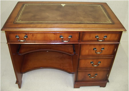 Leather Top Computer Desk with Brass Plate for the monitor wiring